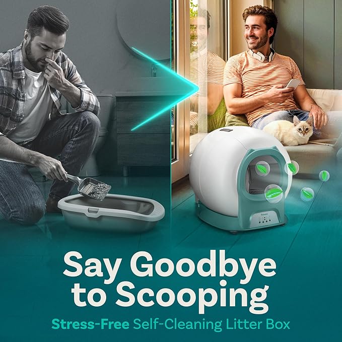 Self Cleaning Litter Box with Auto Safety Sensors for Multiple Cats - Automatic Cat Litter Box Self-Cleaning - Covered Odor Removal with APP Control - Compatible On All WiFi - Electric Robot-Mewly Pet