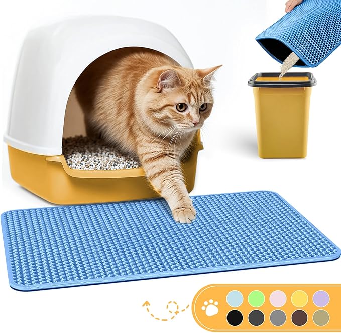 Cat Litter Mat - 23.2'' x 29.1'' Large Litter Trapping Mat, Easy to Clean Litter Box Mat, Waterproof, Urine-Proof, Non-Slip Kitty Litter Mats for Floor, Blue-Mewly Pet