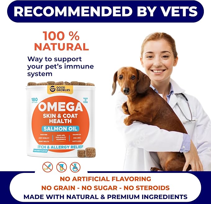 Omega 3 Fish Oil for Dogs Bundle - Skin&Coat Chews - Dry&Itchy Skin Relief + Allergy Support - EPA&DHA Fatty Acids - Natural Salmon Oil Chews Promotes Heart, Hip&Joint Support -360 Chews - Made in USA-Mewly Pet