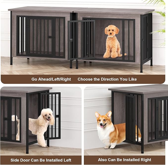 EasyCom 31.5" Small Dog Crate Furniture, Chew-Resistant Dog Crates for Small and Medium Dogs, Dog Kennel Furniture Indoor with 2 Doors and 3.94" Raised Feet, as TV Stand, End Table, Crate Table-Mewly Pet