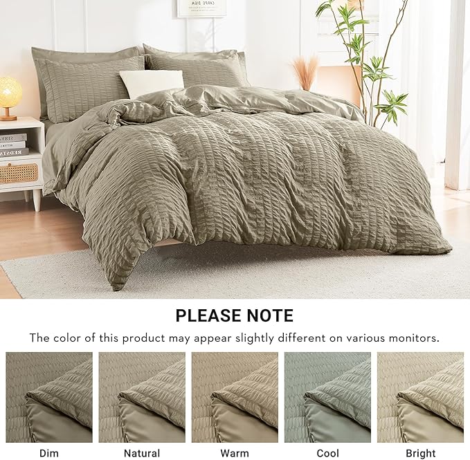 HYMOKEGE Linen Twin XL Comforter Set Seersucker 5 Pieces, All Season Luxury Bed in a Bag for Bedroom, Bedding Set with Comforter, Sheets, Pillowcase & Sham