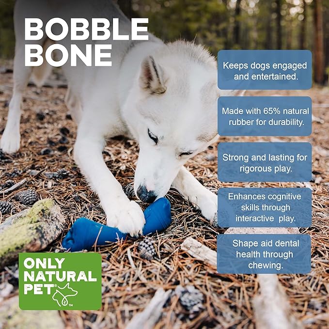Only Natural Pet Rubber Boredom Buster Treat Stuffer Dog Toys - Interactive Stuffable Feeder Dispenser Fillable Durable Play Puppy Medium Large XS Chew Pup Hide Holder Easy Refill -BobbleBone/DarkBlue-Mewly Pet