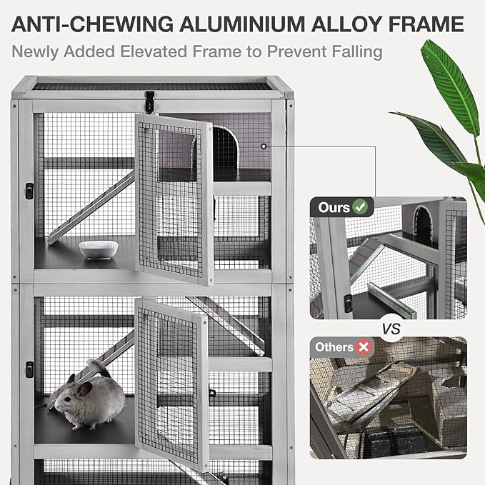 Ferret Cage Rat Cage Indoor Outdoor, Large Guinea Pig Cages with 5 Levels, Wooden Chinchilla Cage with Wheels for Hamster, Chameleon, Gerbils and Other Small Animals Anti-Chewing-Mewly Pet