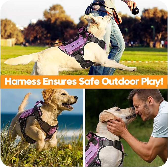Heavy-Duty Tactical Dog Harness for Large Dogs, No Pull Adjustable Reflective Pet Vest with Molle System, K9 Military-Grade Control for Service Training, Outdoor & 10+ Breeds, Purple Camo, Small-Mewly Pet