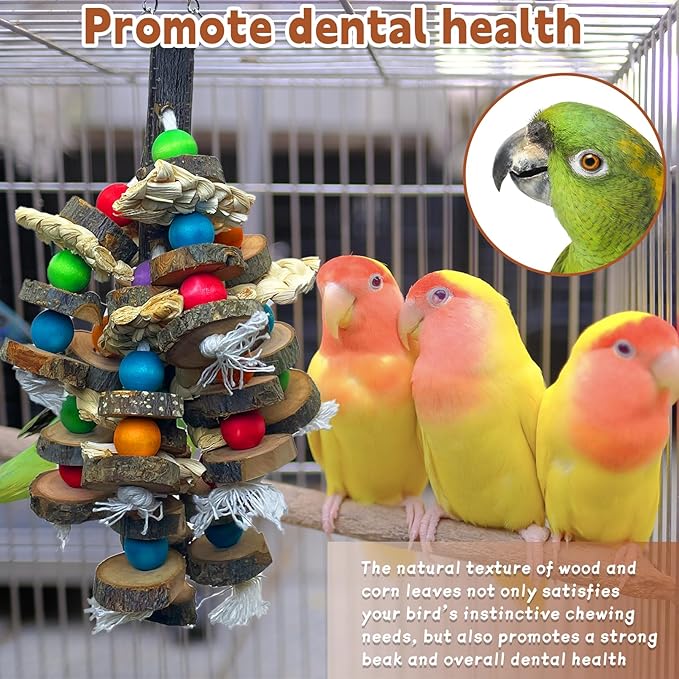 PINVNBY Bird Toys Parrot Toys, Natural Wood Bird Chewing Toys, Parakeet Hanging Toys for African Grey Macaws Cockatoos Eclectus Amazon Small and Medium-Sized Parrot-Mewly Pet