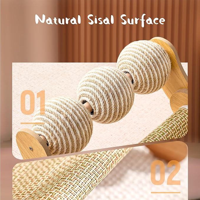 Cat Scratcher & Cats Scratch Pad with Sisal Ball – All-in-One Cats Couch Scratcher, Hammock, and Cat Bed for Indoor Cats, Wooden Cat Scratching Board Upgrade Edition-Mewly Pet