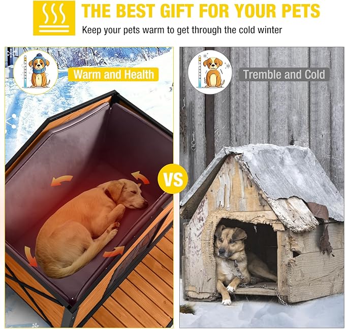 Aivituvin Outdoor Dog House with Chewproof Strong Metal Frame Insulated Outside Dog Kennel Weatherproof for Medium to Large Dogs, (41.5" L x 41.4" D x 34.1" H)-Mewly Pet