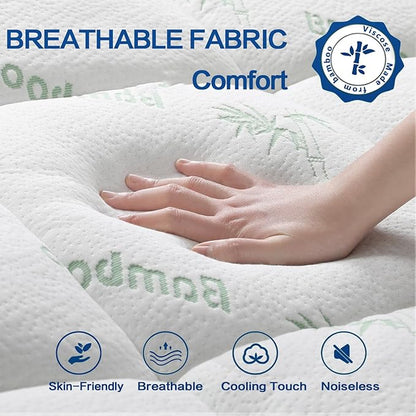 Mattress Topper California King Size, Cooling Extra Thick Breathable Viscose Made from Bamboo Mattress pad, Soft Quilted Fitted Mattress Cover with 1000 GSM Down Alternative Fill (8-21”Deep Pocket)