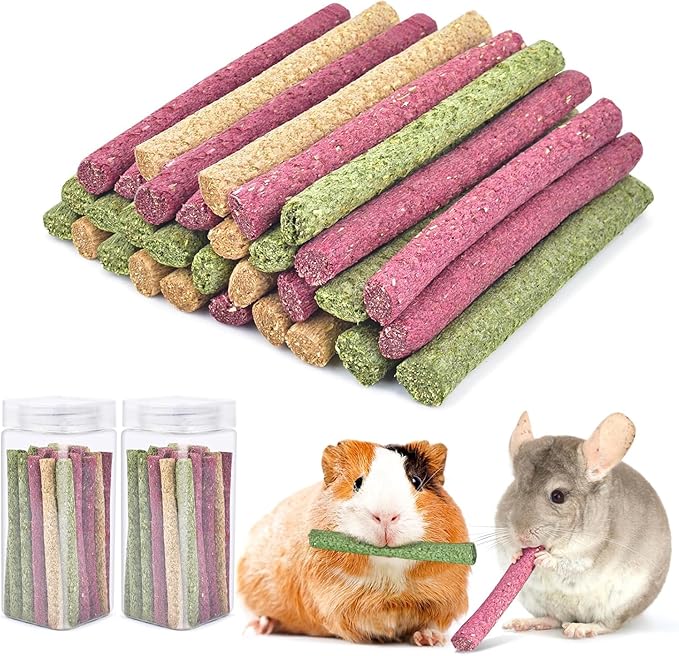 ERKOON Timothy Hay Sticks,Rabbit Chew Toys for Teeth Natural Molar Sticks Rabbits Treats for Bunnies, Chinchilla Guinea Pigs, Gerbil, Hamster (50 Pcs)-Mewly Pet