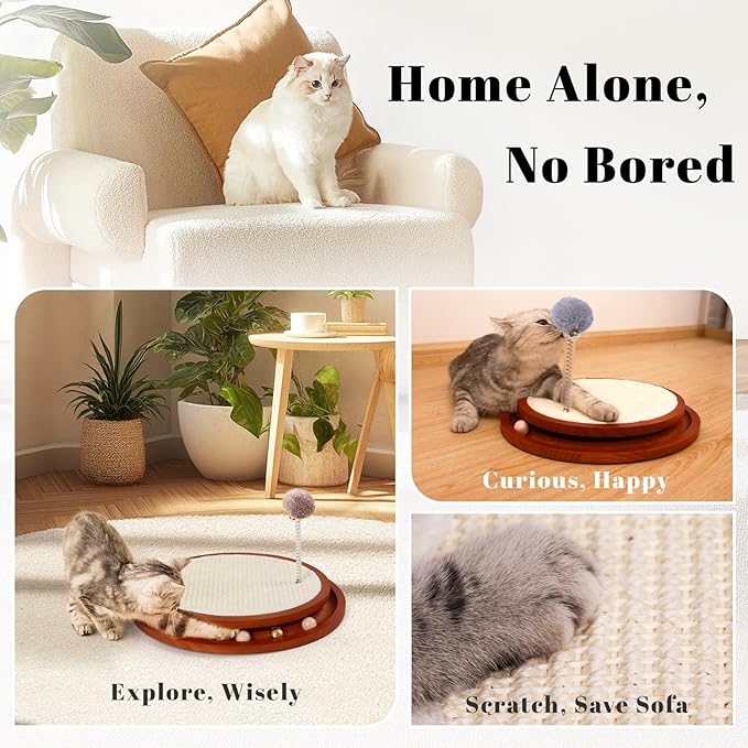 Cat Scratcher, Cat Cratch Sisal Pad with Wooden Roller Ball Toy, Cat Scratchers Interactive Toys for Indoor Cats, Satisfies Kitten’s Scratching, Chasing and Hunting-Mewly Pet