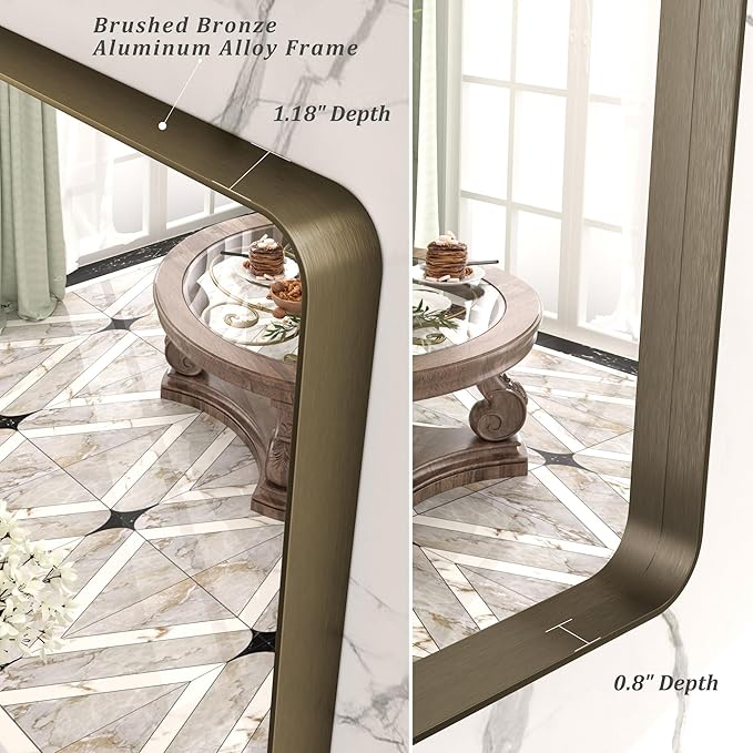 28x32 Bronze Bathroom Mirror, Brushed Metal Bathroom Vanity Mirrors for Wall, Rounded Corner Bronze Rectangle Mirror for Farmhouse, Bedroom, Anti-Rust (Horizontal/Vertical)
