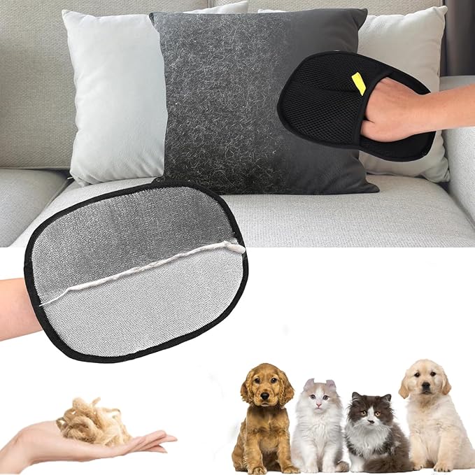 Yomi Pet Hair Remover Glove, Cat Grooming Gloves, Reusable Static Removal Glove for Pet Hair, Versatile Dog Grooming Gloves for Couch, Furniture, Carpet, Car Seat (2PCS)-Mewly Pet