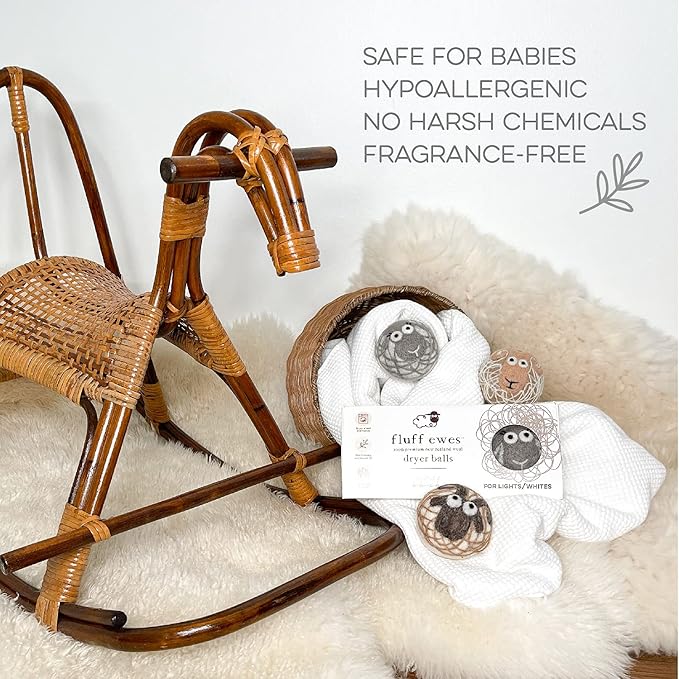 Fluff Ewes Wool Dryer Balls 3 Pack Premium New Zealand Wool Laundry Balls for Dryer, No Static Dryer Balls Laundry Reusable Cute - XL Wool Dryer Balls Cute, Baby Dryer Balls for Dryers - Lights-Mewly Pet