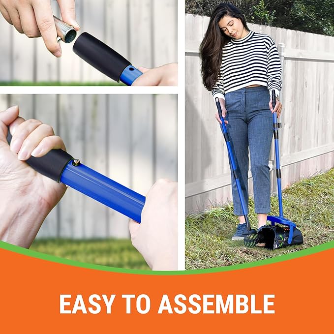 Dog Pooper Scooper with Bag Attachment, 40" Long Handle Pooper Scooper for Large Dogs, Dog Poop Scoop for Yard, Large Capacity Swivel Bin and Rake, Lavender Scented Bags (Blue)-Mewly Pet