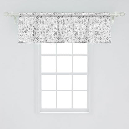Ambesonne Nordic Window Valance Pack of 2, Viking Runes and Talismans Scandinavian Symbols with The Futhark Alphabet, Rod Pocket Curtain Valances for Kitchen Bedroom, 54" X 18", Dark Grey and White