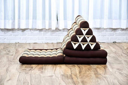 Leewadee - Comfortable Japanese Floor Mattress - Thai Floor Bed with Triangle Cushion - Futon Mattress - Thai Massage Mat, 67 x 21 inches, Brown, Kapok Filling