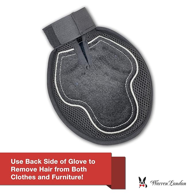 Warren London 2in1 Grooming Glove for Dogs & Cats | Reversible Design Pet Brush with Smooth Side for Clothes & Furniture | Soft Mitten Contours for Comb & Massage-Mewly Pet