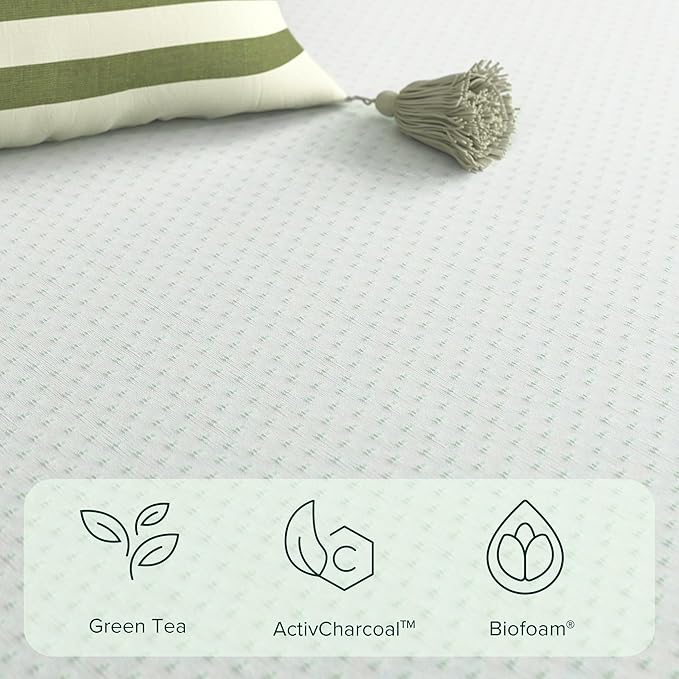 ZINUS 12 Inch Green Tea Memory Foam Mattress, Queen, Fiberglass Free, Patented Custom Contour Support, Sturdy Base Foam, CertiPUR-US Certified, Mattress in A Box, White