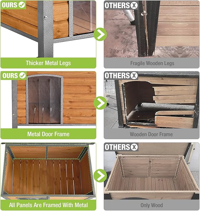 GUTINNEEN Chew Proof Dog House with Metal Iron Frame Outdoor Dog Kennel for Small Medium Large Indoor Dog Cage (33.5" L,Brown Color)-Mewly Pet