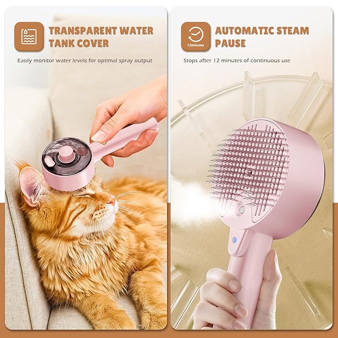 Cat Steam Brush,Cat Brushes for Indoor Cats, 4 In 1Spritz Spray Defur Comb, Cloud Care Shedding Control, Pet Grooming Brush for Long Short Hair Cats Dogs, Massage Clean Design Pet Steam Brushes-Mewly Pet
