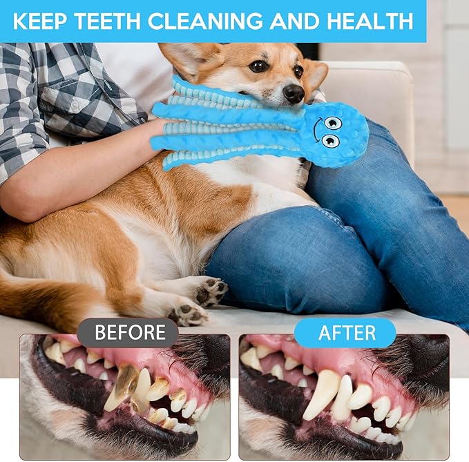 Squeaky Dog Toys Octopus Stuffed Crinkle Toy, Puppy Chew Toys for Teething, Durable Tug of War Interactive Plush Dog Toys for Puppies Small, Medium, and Large Dogs-Mewly Pet