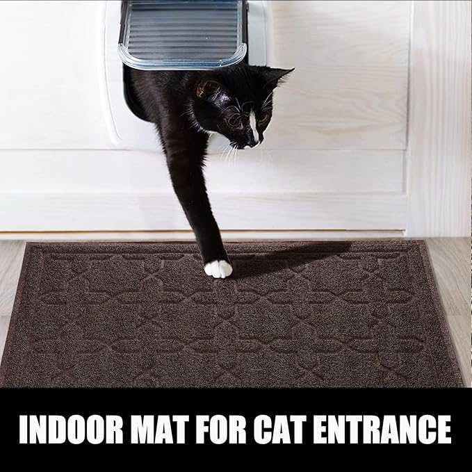 Yimobra Cat Litter Mat, 24"x20" Litter Mat with Litter Lock Mesh, Soft Cat Litter Mat Litter Trapping Mat, Easy to Clean, Non-Slip, Water Resistant, Litter Free Floors, Dark Coffee-Mewly Pet