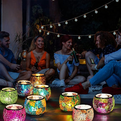 Scented Candle Holder Mosaic Glass Tea Light Holder,Handmade Romantic Glass Tealight Candle Holder for Aromatherapy,Party Décor(NO Candles),Also Used as Vase,Pen Holder,Potted Plants Bowl (Rainbow)