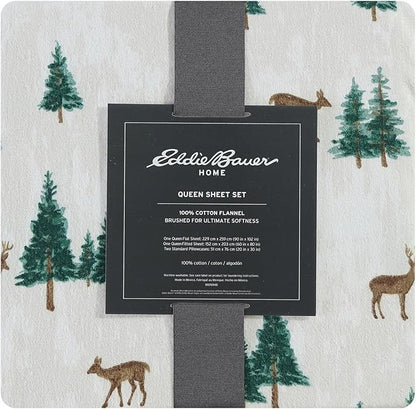Eddie Bauer - Queen Sheets, Cotton Flannel Bedding Set, Brushed For Extra Softness, Cozy Home Decor (Deer Hollow, Queen)
