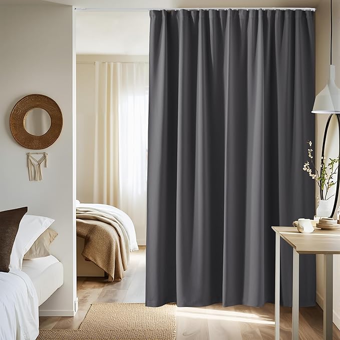 NICETOWN Room Divider Curtain & Adjustable Ceiling Track Set, W100 xL84 Blackout Curtain for Sliding Door/Living Room/Office Privacy, No Light Leakage Drape Easy Installation, 1 Panel, Grey