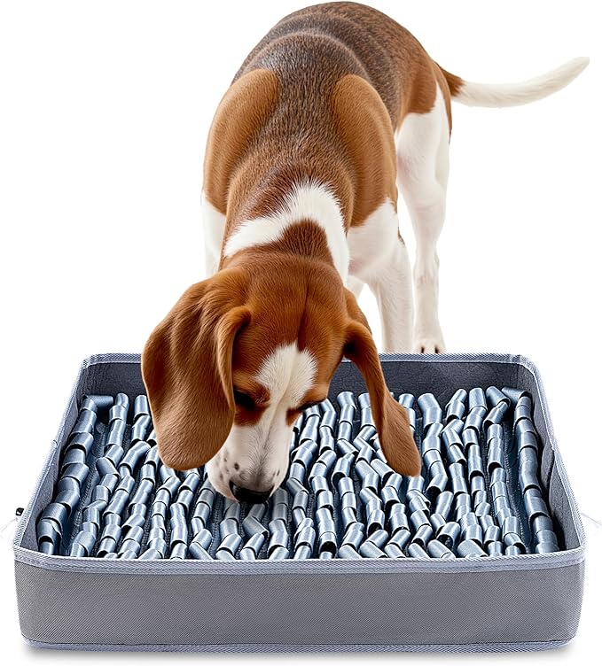 Snuffle Mat for Dogs, Dog Puzzle Mat, Interactive Dog Toys for Enrichment,Sniff Mats with Non-Slip Backing,Suitable for Breeds and Sizes of Dogs (Silver, 17" X 15")-Mewly Pet