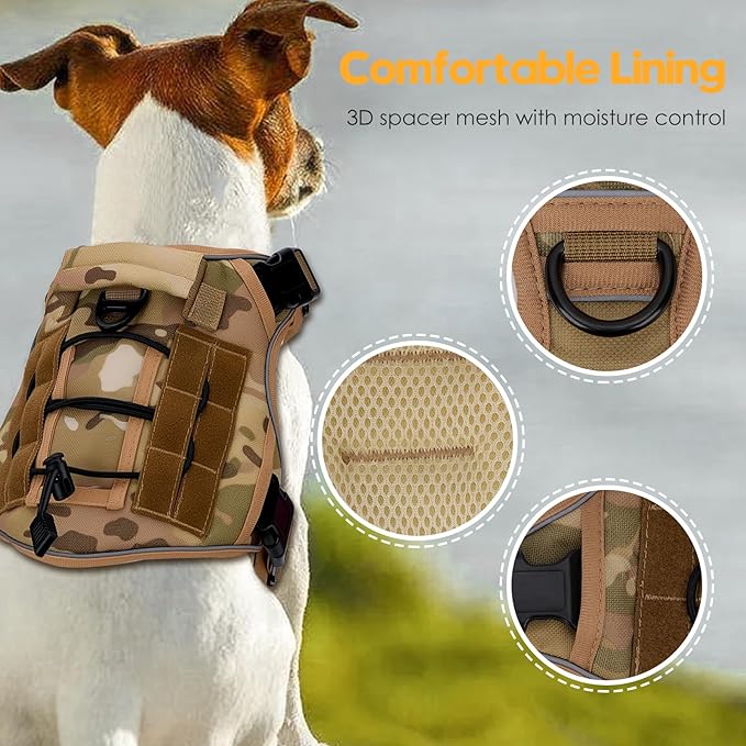 Heavy-Duty Tactical Dog Harness for Large Dogs, No Pull Adjustable Reflective Pet Vest with Molle System, K9 Military-Grade Control for Service Training, Outdoor & 10+ Breeds, Desert Camo, Small-Mewly Pet