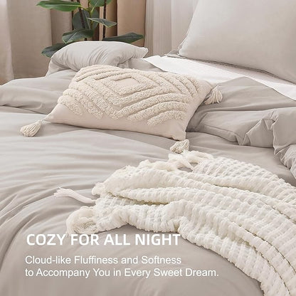 Litanika Linen Grey Comforter Set King Size, 3 Pieces Lightweight Solid Bedding Comforter Set, All Season Fluffy Bed Set (104x90In Comforter & 2 Pillowcases)