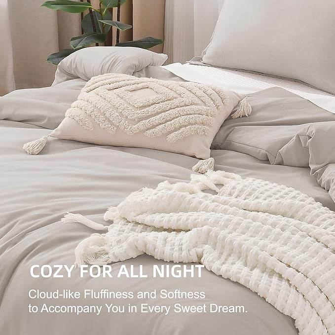 Litanika Linen Grey Comforter Set Full Size, 3 Pieces Lightweight Solid Bedding Comforter Set, All Season Fluffy Bed Set (79x90In Comforter & 2 Pillowcases)