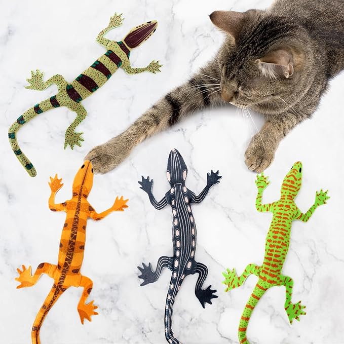 CiyvoLyeen Lizard Catnip Toys Chew Bite Resistant Toys for Indoor Cats Boredom Relief Teeth Cleaning Interactive Funny Cute Kitten Cat Lover Gifts Christmas Birthday Presents Set of 4-Mewly Pet