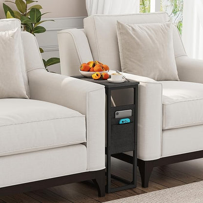 TUTOTAK C Shaped End Table, Side Table for Couch, Sofa Table with Storage Bag, TV Tray for Living Room, Bedroom, Black TB01BK082