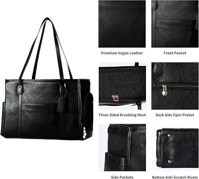 Stylish Dog Purse Carrier, Leather Pet Carrier Bag for Small Dogs Cats Puppy, Airline Approved Soft-Sided Carrier Black-Mewly Pet