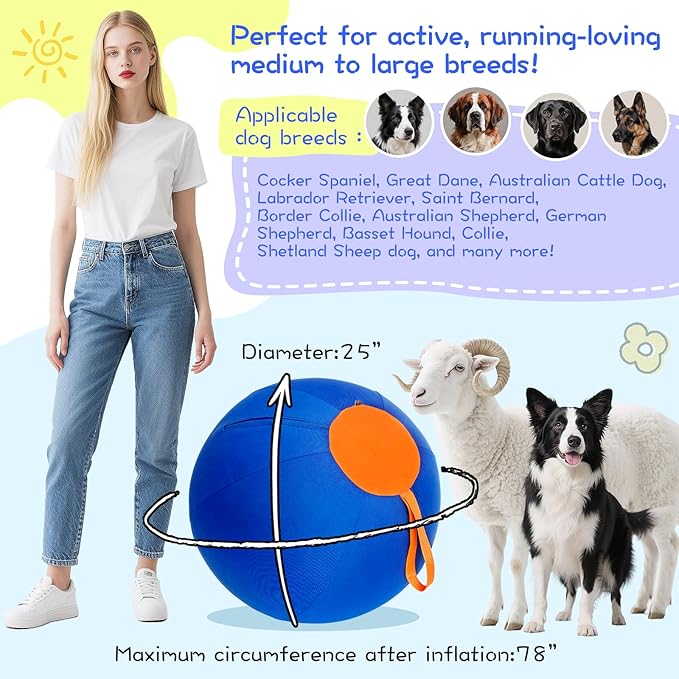 25" Herding Ball for Dogs – Durable Horse Ball Style Dog Toy with Cover – Dog Herding Toy for Outdoor Play, Training & Exercise – Great for Australian Shepherds & Large Breeds-Mewly Pet
