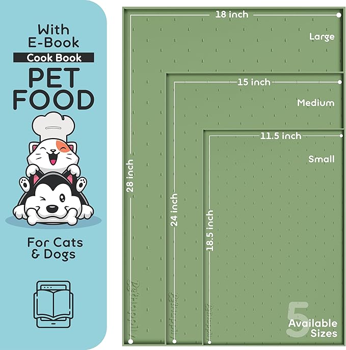 Dog Food Mat - 28x18 Raised Edges Dogs Mat for Food and Water Prevent Spill, Waterproof Cat Food Mats Protect Floors, Easy Clean Dog Bowl Mats for Food and Water, Silicone Pet Feeding Placemats Green-Mewly Pet