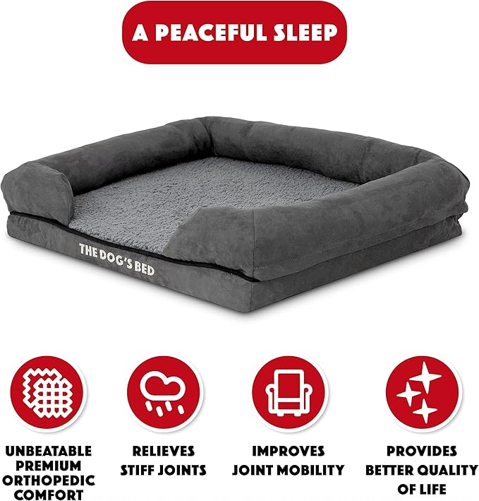 The Dog’s Bed, Small Plush Grey, Memory Foam, Pain Relief: Arthritis, Hip & Elbow Dysplasia, Post Surgery, Lameness, Supportive, Calming, Waterproof Washable Cover, Veterinary Approved-Mewly Pet
