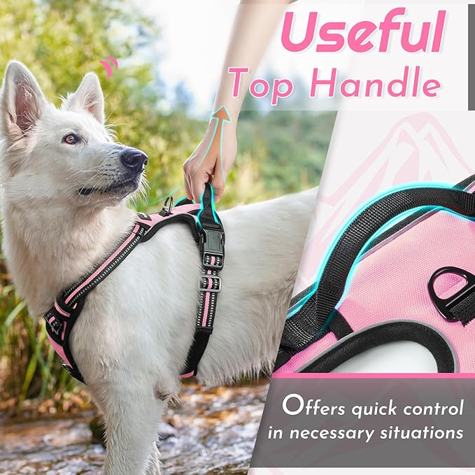 Eagloo Dog Harness Small Sized Dog, No Pull Service Vest with Reflective Strips and Control Handle, Adjustable and Comfortable for Easy Walking, No Choke Pet Harness with 2 Metal Rings, Pink, S-Mewly Pet