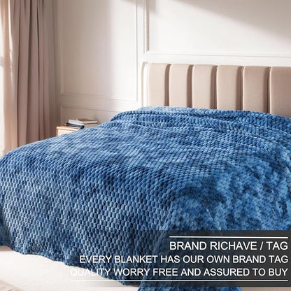 Richave Fleece Throw Blanket,Premium Lightweight Anti-Static 50x60 Inches Travel Size 3D Clouds Stylish Jacquard Throw Blanket for Couch, Cozy, Warm and Lightweight for Winter, Tie-dye Stone Blue