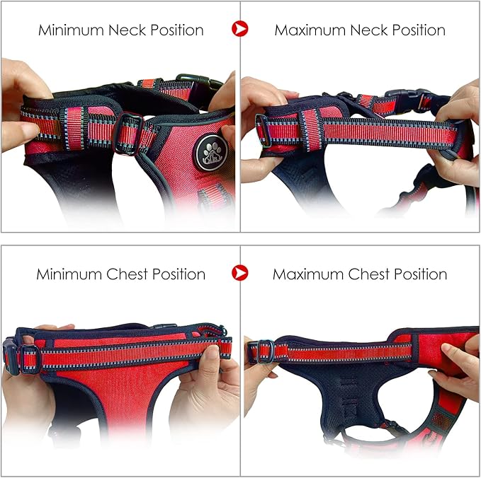 NESTROAD No Pull Dog Harness,Adjustable Oxford Dog Vest Harness with Leash,Reflective No-Choke Pet Harness with Easy Control Soft Handle for Small Medium Dogs(Medium,Red)-Mewly Pet
