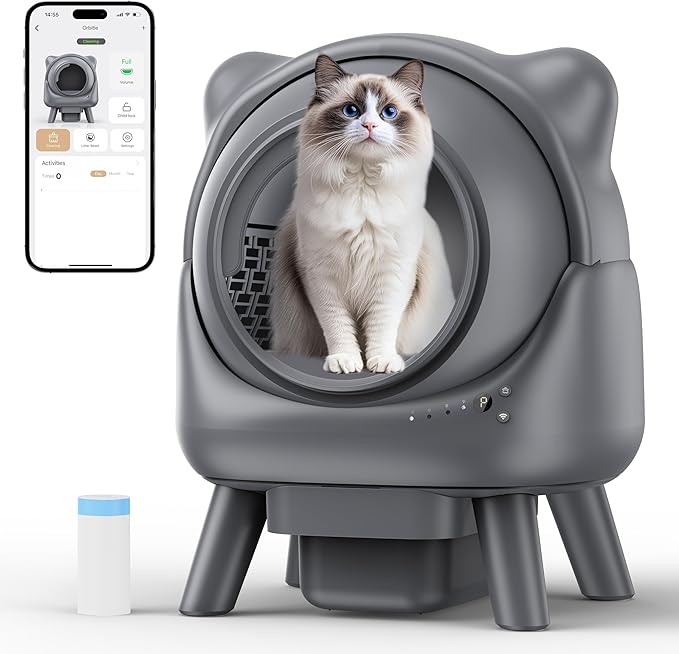 Automatic Cat Litter Box for Cats, Self Cleaning Litter Box, 65L Robot with APP Control, Safety Protection, 1 Roll Garbage Bags-Mewly Pet