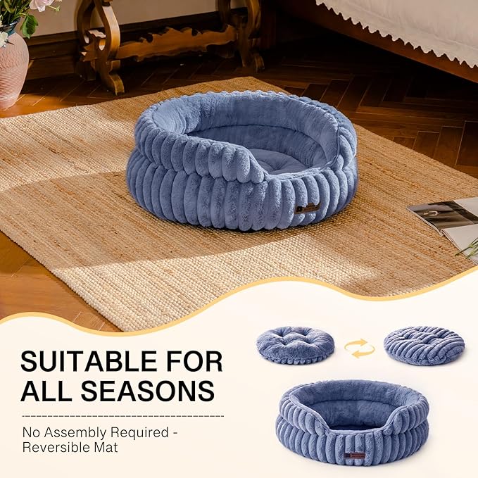 MEWOOFUN Dog Bed for Medium Dogs, Washable Large Cat Beds for Indoor Cats, Donut Pet Bed for Dogs and Cats with Anti-Slip Bottom (Blue, 27"x27"x10")-Mewly Pet