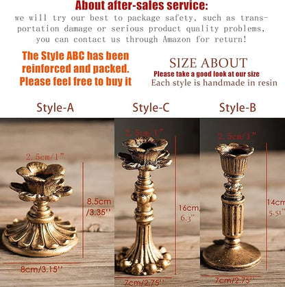 Vintage Candlestick Holder for Taper，Resin Candle Holder Antique Bronze，Decorative for Home Decor Centerpiece for Wedding Party, Wedding Anniversary Decoration，Set of 4(AABC)