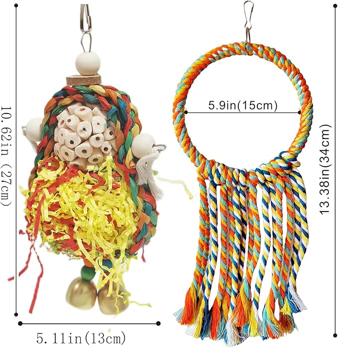 Bird Hoop Swing and Parakeet Toys,Natural Sola Balls and Shredding Hanging Toy,Birds Rope Swing,Suitable Small and Medium-Sized Parrots Toys,Birds Toy for Cockatiels,Conures,Lovebird-Mewly Pet