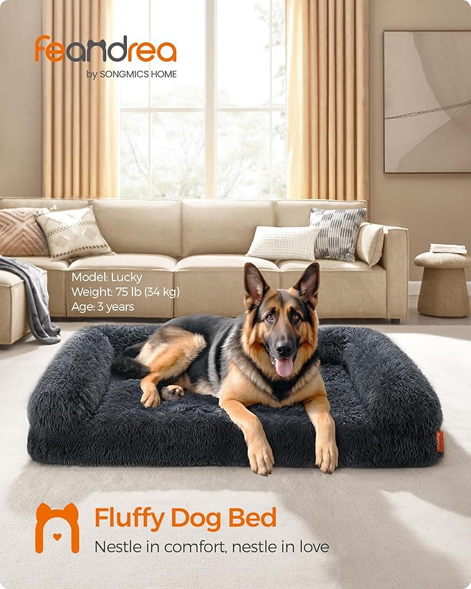Feandrea Dog Bed, Orthopaedic Dog Sofa Bed for Large Dogs, Waterproof Ped Bed with Removable Washable Cover, 48 x 33.5 x 9.5 Inches, Dark Gray UPGW234G02-Mewly Pet