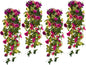 RECUTMS Artificial Hanging Rose Flower Plants Outdoor with 30 LED Fairy String Lights Fake Flowers for House Garden Patio Front Porch Indoor Decor (Purple)