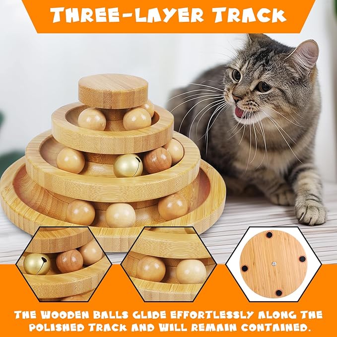 Cat Ball Track - 3-Level Cat Ball Tower with 9 Removable Balls for Interactive Play and Mental, Physical Exercise - Large Size-Mewly Pet