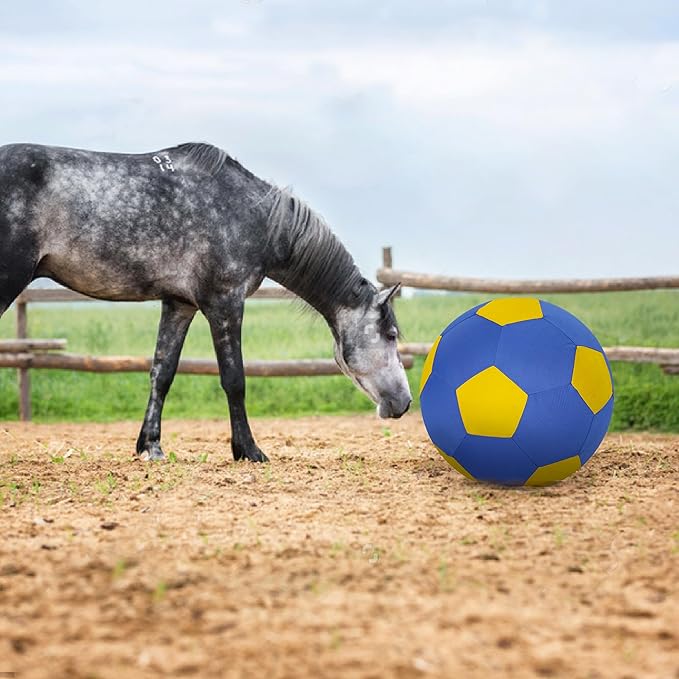 Herding Ball for Dogs Horse Ball & Cover 25" for Horses Large with Hand Pump for Play, Blue and Yellow-Mewly Pet
